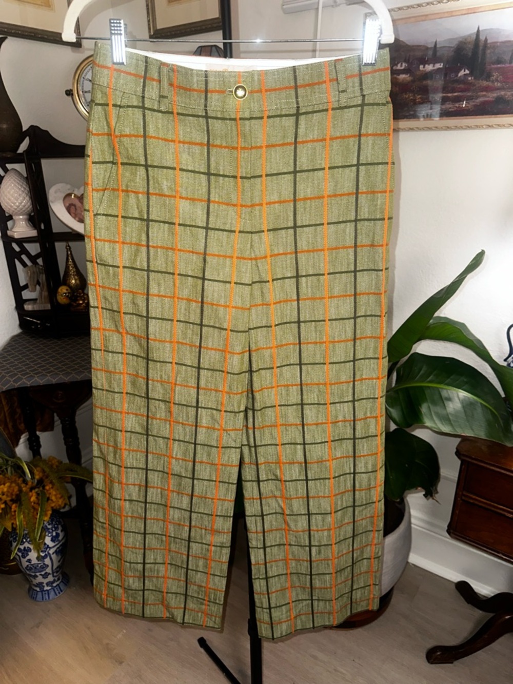 Tory Burch Green Plaid Pants